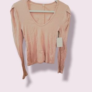 NWT Free People Soft Pink Hey Lady Puff Sleeve Top S